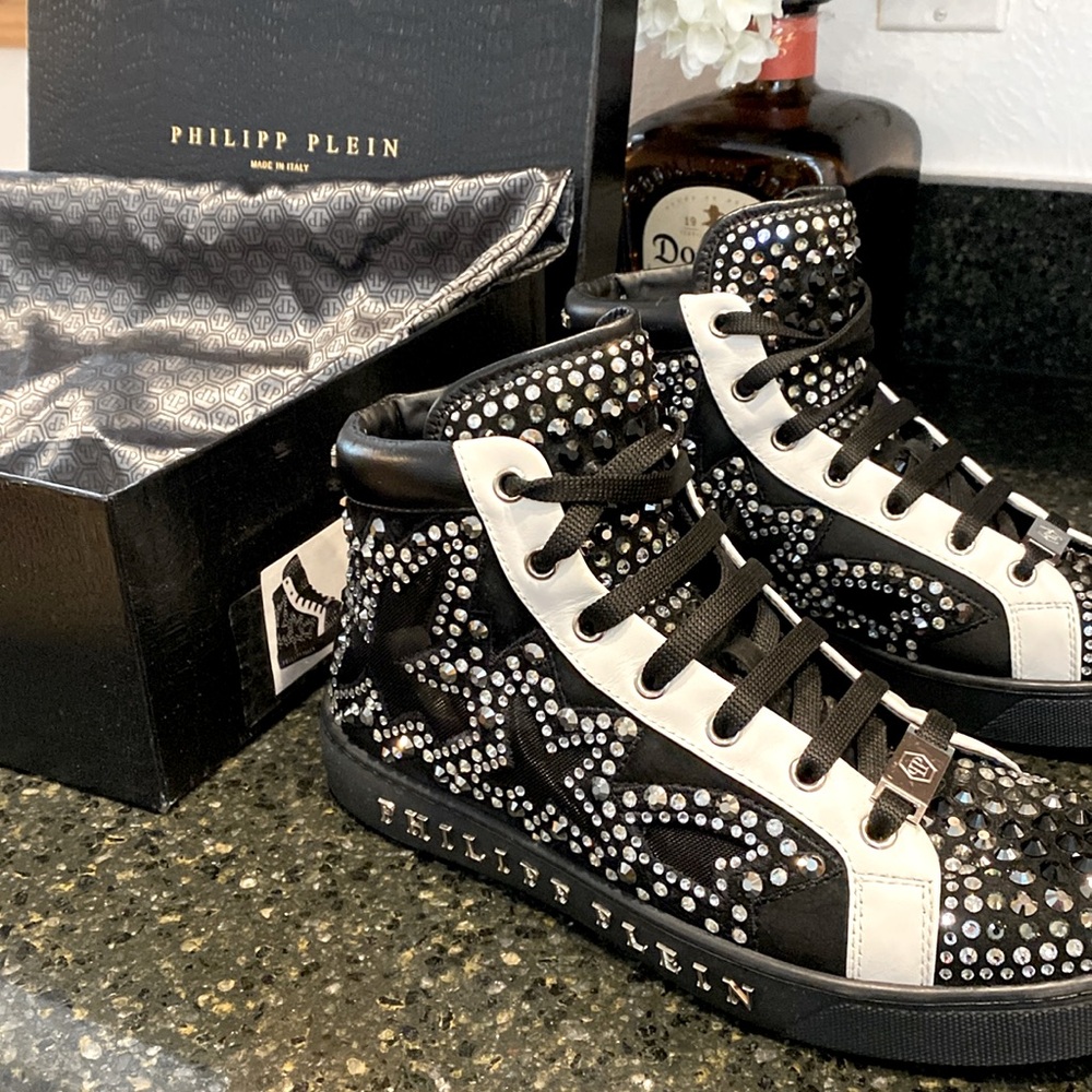 Phillip Plein rhinestone studded Hi-top mesh cutout Sneakers
